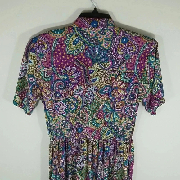 {Classics by Leslie Fay} Vintage 80s Paisley Print Polyester Dress Size 8 - Picture 5 of 17